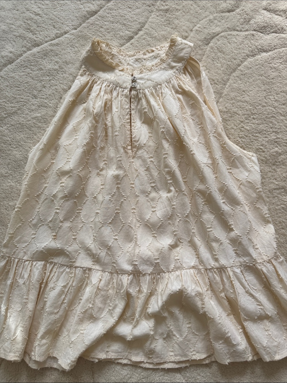 Apiece Apart Cream Textured Sleeveless Ruffle-Hem Top